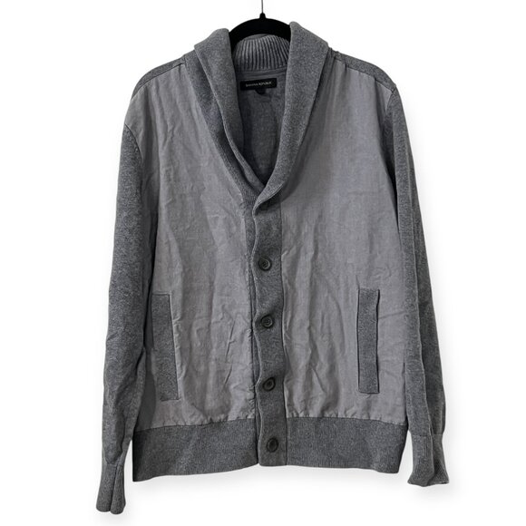 Banana Republic Men's Gray Shawl Collar Cardigan Sweater Large Button Up Cotton - Picture 2 of 11